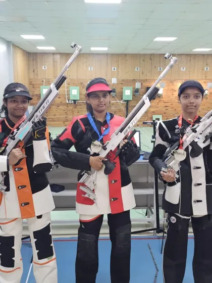 The winners from one of our weekly internal rifle finals. These friendly competitions help prepare students for the pressure of official matches.