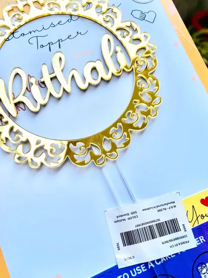 This beautiful gold "Rithali" topper was designed and delivered to Delhi in just 24 hours. I always try my best to accommodate urgent requests.