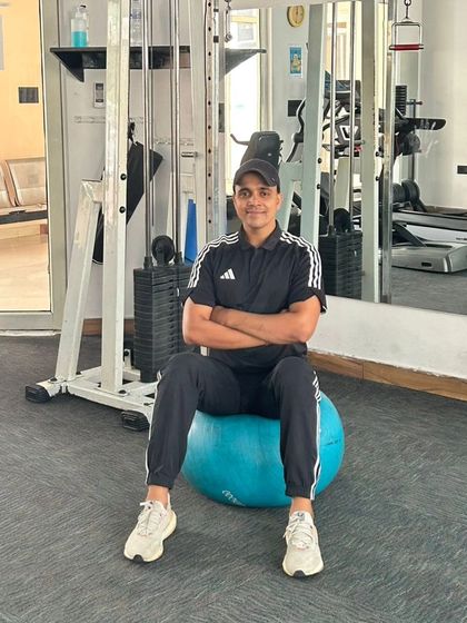 Another view of me on the stability ball, ready for a core workout.