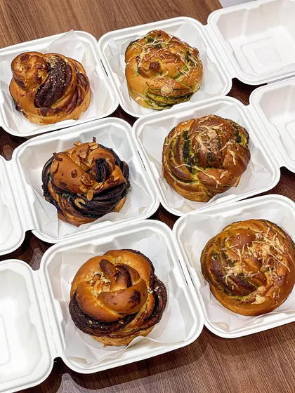 My babkas are a must-try. I make them in three flavors: Chocolate Almond, Pesto Cheese, and Nutella Hazelnut, all packed in convenient single-serving boxes.