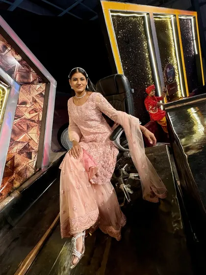 On the set of 'Jodi No. 1' in a beautiful pink ethnic outfit. My television wardrobe is curated to suit the theme of each episode, from traditional to modern.