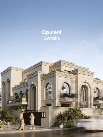 This facade celebrates the beauty of classical architecture in a contemporary setting. From arched windows to layered cornices, every element creates a composition of opulence, bridging history with modern luxury.