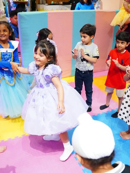 Little princesses dancing and playing on our soft, colorful floor mats. Our play area is designed to be safe for all kinds of fun, even for guests in their royal best.
