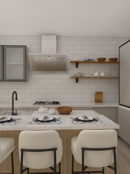 This render shows how the kitchen island can provide extra seating and countertop space, making it a must-have feature if your space allows.