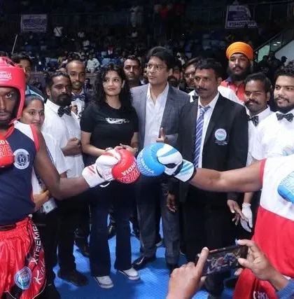 Fighters facing off before their match at the WAKO Indian Open. The intensity and focus required at this level are what we train for every day.
