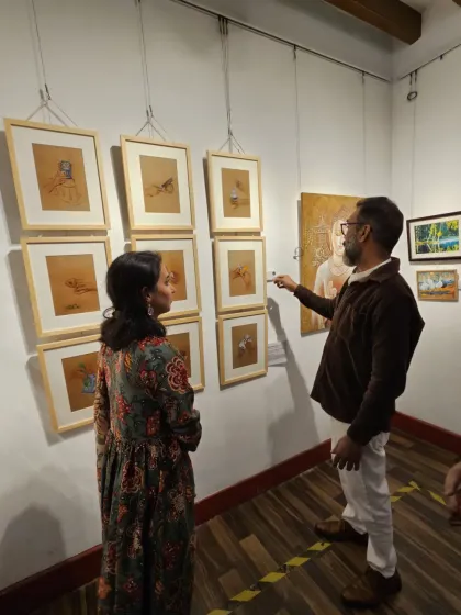 In conversation with a visitor about my artwork. I am thankful for these moments of connection and for the insightful words shared by mentors like Kishore Joseph Sir.