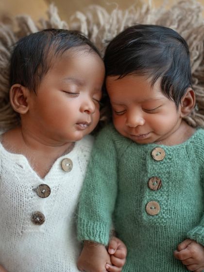 These two handsome little guys are sleeping so peacefully side-by-side. I love coordinating their outfits in complementary colors like this soft green and white.