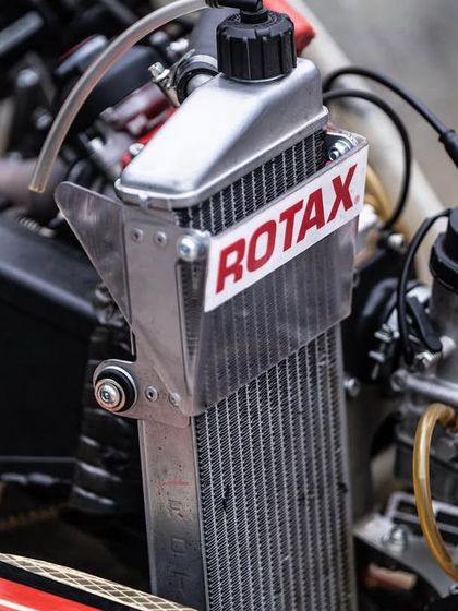 A close-up of a Rotax engine radiator, a key component for performance.