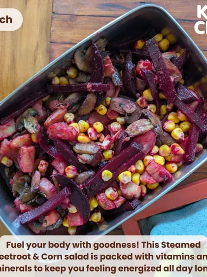 My lunchbox is filled with a steamed beetroot and corn salad. It's a simple, vibrant meal packed with vitamins and minerals to keep me energized throughout the afternoon.