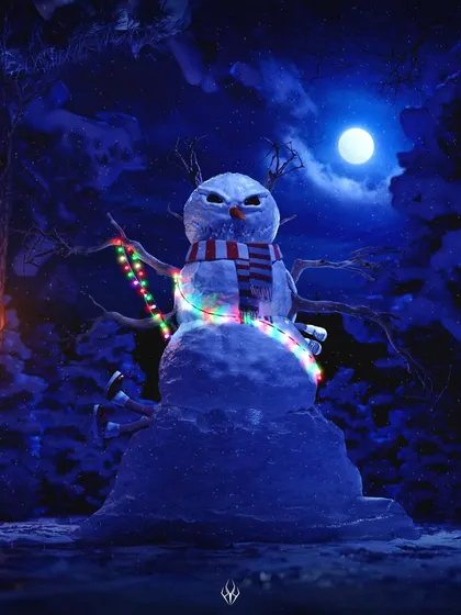 Even festive holidays can be twisted into horror. I modeled this evil snowman, complete with an angry expression, branch-like arms, and a captured victim's legs sticking out from its base, turning a cheerful icon into a winter nightmare.