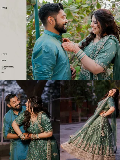This collage captures the pure joy and connection between a couple. From a playful adjustment of his collar to a carefree twirl, these are the in-between moments that truly tell your love story.