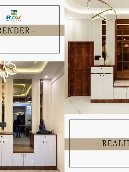 We believe in showing you the dream and then bringing it to life. This image shows the journey from a 3D design render to the finished reality of a foyer. Our meticulous planning ensures that what you see in the design is exactly what you get, with no surprises.