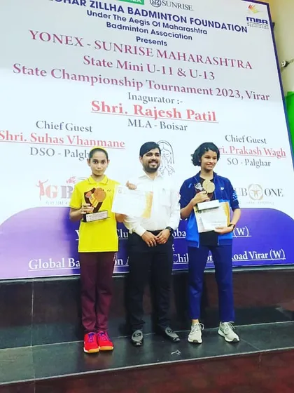 The podium finish for the U13 Girls Doubles at the State Mini Championship, with our player Aditi Yadav securing the runner-up position.