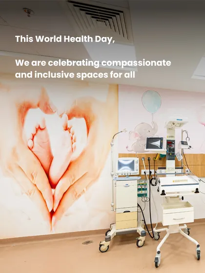 On World Health Day, we celebrate our work in creating compassionate and inclusive spaces like this neonatal intensive care unit. The design integrates advanced medical technology with calming visual elements, such as the wall mural, to create a supportive environment for newborns and their families.