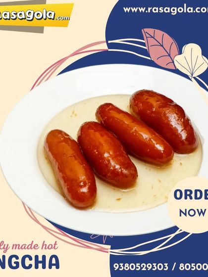 Enjoy my freshly made hot Langcha, a popular sweet from Bengal. These are oblong-shaped fried chhena sweets soaked in sugar syrup, offering a rich and satisfying taste in every bite.