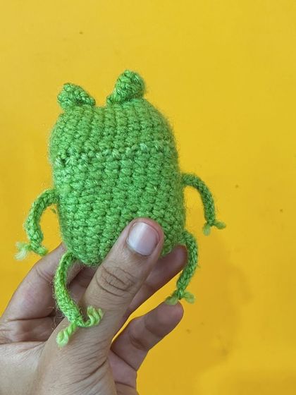 Another view of the frog case, showing its simple, pouch-like construction.