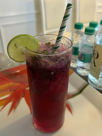 A deep red, berry-flavored mocktail. Our drinks are as visually appealing as they are tasty.
