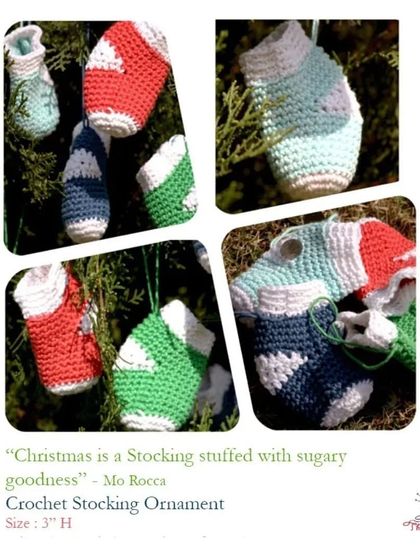 Adorable mini crochet stocking ornaments, perfect for decorating your Christmas tree with a touch of handmade warmth.