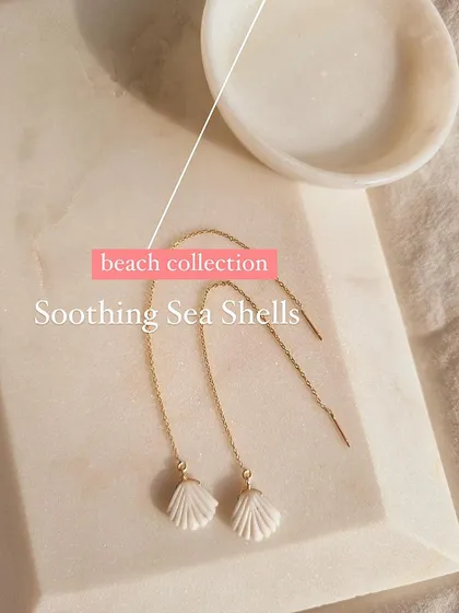 Another view of my howlite shell 'sui dhaga' earrings. These are a beautiful and elegant way to carry the calming energy of the ocean with you.