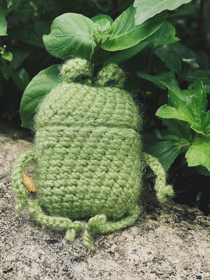 My little frog AirPods case enjoying some time in nature. This quirky case is made with fuzzy yarn and is designed to fit your AirPods perfectly.