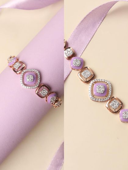 A recent jewelry photography project. This diptych showcases a beautiful lavender enamel bracelet, styled first on a paper roll and then with a ribbon to show its versatility and charm.