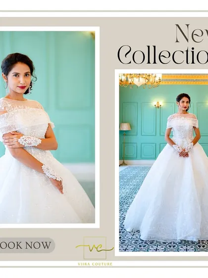 A collage showcasing my new collection of Catholic wedding gowns. Book your appointment to find your dream dress.