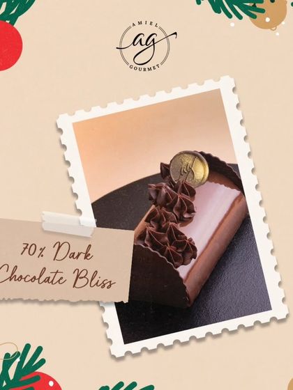 My 70% Dark Chocolate Bliss Bûche is perfect for chocolate lovers, featuring rich, intense chocolate flavors and an elegant finish.