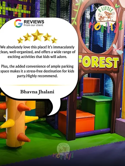 "We absolutely love this place!" This review highlights our clean, well-organized space, wide range of activities, and the convenience of ample parking that makes for a stress-free outing.