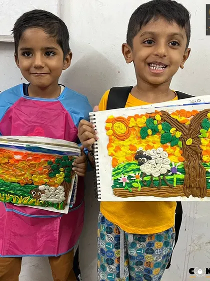 Squishing, rolling, and shaping playdough is one of our favorite sensory activities. These boys created incredible 3D landscapes, developing their fine motor skills and storytelling abilities while having a blast.