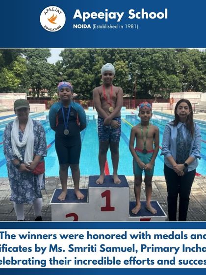 Another group of winners is celebrated on the podium by our Primary Incharge. We believe in recognizing the hard work and achievement of every student, fostering a culture of encouragement and pride.