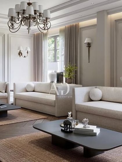 A wider perspective of the same room, showing how multiple seating areas can be created in a large space. The design is cohesive yet allows for different activities, from large gatherings to smaller, more intimate chats.