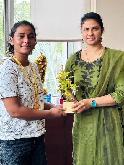 Gold medalist Dishika Vaity being felicitated for her win at the State Boxing Championships.