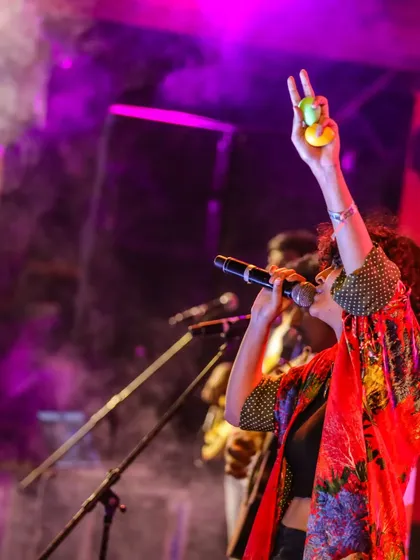 Peace and good vibes at the Bacardi NH7 Weekender. I often use small percussion like these egg shakers to add texture to the music, showing my musicality beyond just vocals.