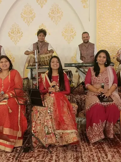 My team of singers and musicians, all dressed in traditional attire, ready for a Lagnageet performance.