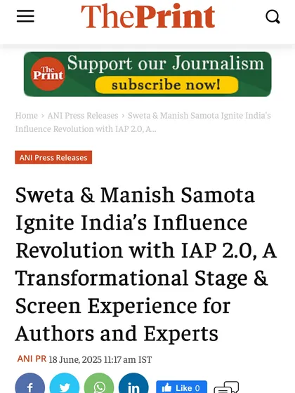 A screenshot of a news article from The Print covering our Influence Accelerator Program 2.0, a transformational experience for authors and experts.
