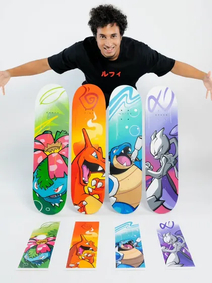 The complete Pokémon 'Elementals' collection, including the four hand-painted decks and matching A3 prints.