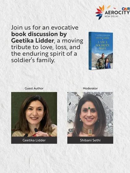 An event poster for the book discussion with Geetika Lidder and moderator Shibani Sethi. It frames the event as a tribute to love, loss, and resilience, showcasing the depth of our cultural programming.