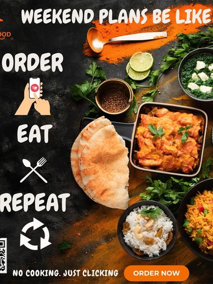 Weekend plans be like: Order, Eat, Repeat. This flat-lay of various Indian dishes is the perfect visual for a no-cooking weekend.