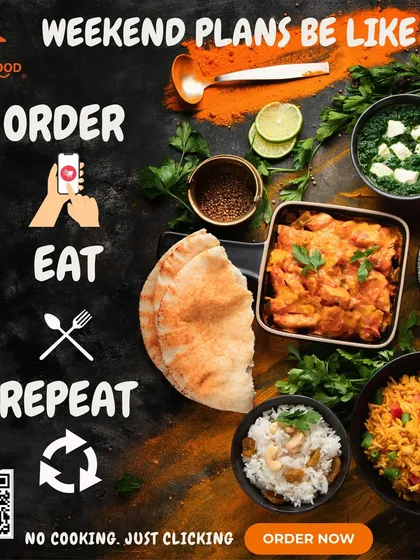 Weekend plans be like: Order, Eat, Repeat. This flat-lay of various Indian dishes is the perfect visual for a no-cooking weekend.