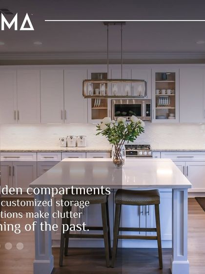 Hidden compartments and customized storage solutions make clutter a thing of the past. In this bright, open-plan kitchen, the island provides extra workspace and discreet storage, keeping the aesthetic clean and minimal.