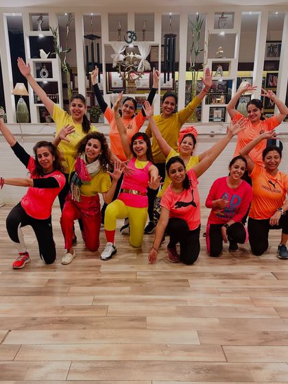 The whole crew. This group photo from our 80s Aerobic Workshop is filled with so much joy and energy. It's wonderful to see everyone embrace the theme and share in a morning of fun, dance, and fitness.