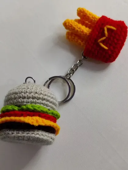 For the fast-food lover, a set of burger and fries keychains.