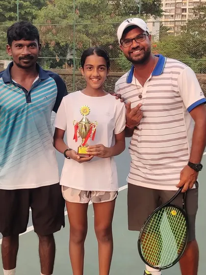 Tuhina Roy with her coaches after her first U-12 All India Championship series Runner-up finish.