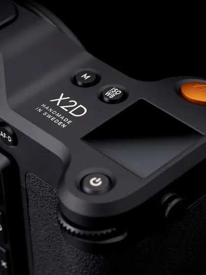 A detail shot of the Hasselblad X2D, focusing on the top-down view of the controls and the "Handmade in Sweden" text. It’s a celebration of the craftsmanship that goes into the tools of my trade.