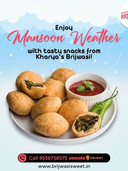 Enjoy the monsoon weather with tasty snacks like my hot and crispy Kachoris. Served with tangy chutney, they are the perfect rainy-day indulgence.