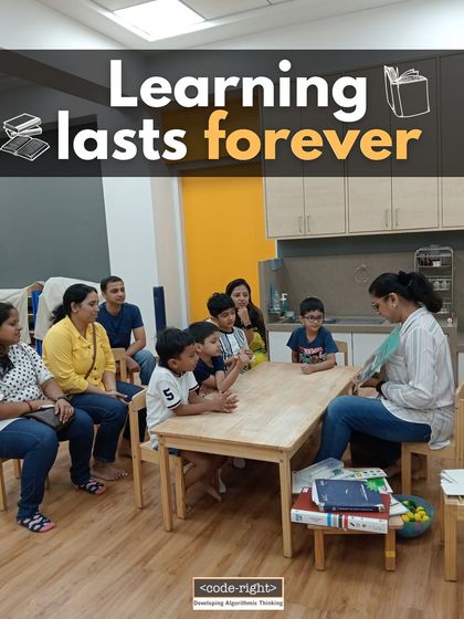 Here I am with a group of students and their parents, sharing a story that incorporates coding concepts. I believe learning is a community activity, and involving parents helps reinforce the lessons at home.