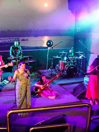 On stage with a full fusion band during a live performance at UB City. I truly enjoy collaborating with musicians from different genres to create a unique blend of traditional and contemporary sounds.