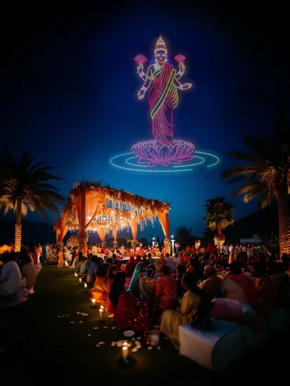 For a truly divine blessing on your wedding day, I can create sacred images like this stunning depiction of Goddess Lakshmi. This is a powerful and moving way to incorporate tradition and faith into your celebration on a grand scale.