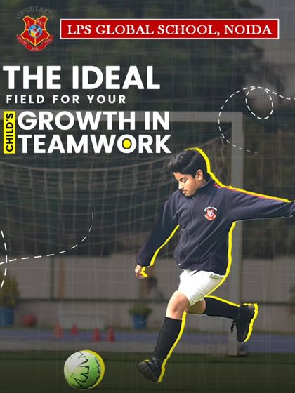 A young student practices his football skills on the field. Our sports programs are designed to build teamwork and character, turning the sports field into a ground for growth.