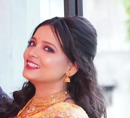 A close-up of my client's happy smile and her beautiful makeup.